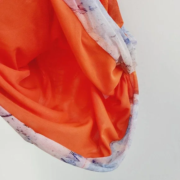 Zara Watercolor Print Tulle Sleeveless Mini Dress Medium Pink Orange Blue - Picture 8 of 10